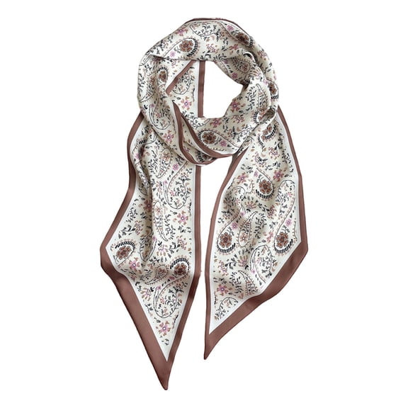 Landzoo One Elegant Floral Print Long Silk Scarf For Versatile Neck Wrap Boho Hair Band Belt Soft Stylish Basic Silk Scarves