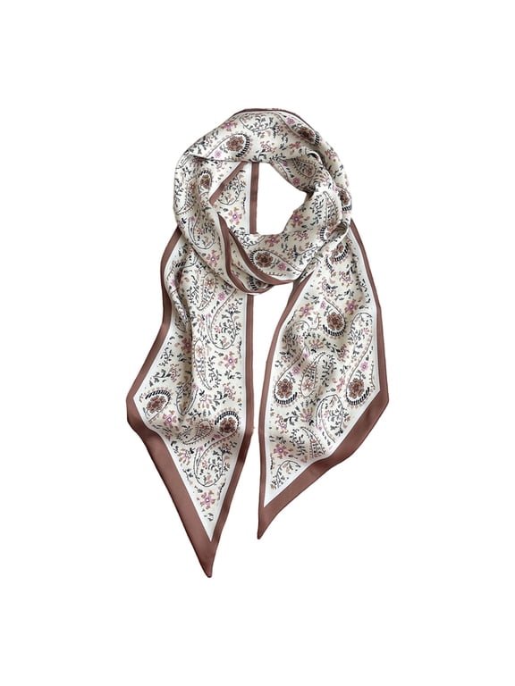 Elegant Floral Print Long Silk Scarf For Versatile Neck Wrap Boho Hair Band Belt Soft Stylish Basic Silk Scarves