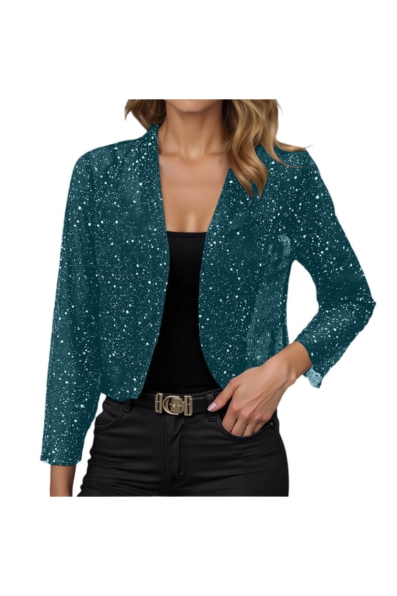 Elegant Shimmering Front Open Long Sleeve Lightweight Jacket For Breathable Loose Fit Cardigan Outerwear For Daily Outings And Social Gatherings Stylish Beautiful Women's Casual Jackets