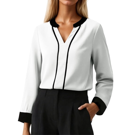 Landzoo One Fashion Contrast Collar Shirt Blouse Long Sleeve For Business Casual Wear And Style Outfits Beautiful Cozy Women's Tops