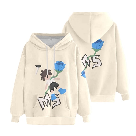 Landzoo One Fashionable Full Print Hooded Sweatshirt For Cozy Casual Pullover With Long Sleeves And Front Pocket Soft Hoodie For Everyday Wear Cozy Stylish Women's Sweatshirt XL