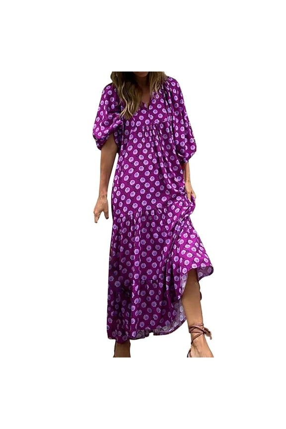 Geometric Printed Bubble Sleeved Dress Street Oversized Women's Clothing Classic Beautiful Casual Women's Dress