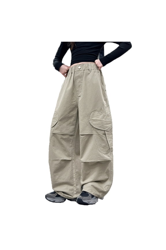 Girls Cargo Pants With Heart Pockets Fleece Lined Winter Casual Wide Leg Trousers Straight Long Pant For Teen Big Kids Breathable Elastic Cozy Boy’s And Girl's Trousers