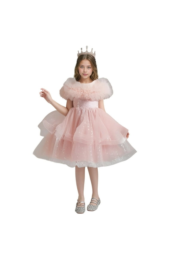 Girls Dress Formal Gown For Kids Puffy Performance Outfit Elegant Party Attire Children Wear With Details And Comfortable Fit Beautiful Cute Cozy Girl's Dress A