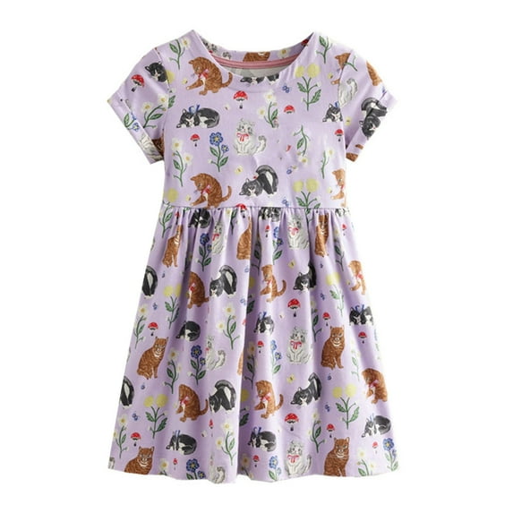 Landzoo One Girls Dresses Casual Short Sleeve Animal Print Dress For Toddlers Kids Comfortable Loose Fit Daily Wear Outfits Spring Summer Fall Casual Stylish Cozy Girl's Dress 1-2 Years