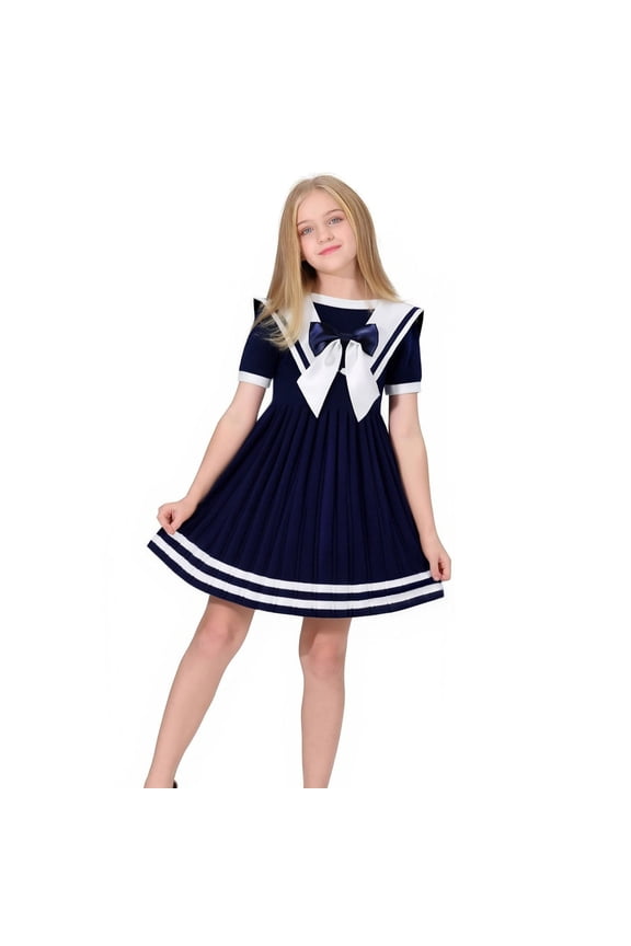 Girls Nautical Sailor Dresses School Casual Dress Kids Toddler Baby Girls Spring Summer Print Short Sleeve Tops Skirts Outfits Clothes Beautiful Cozy Girl's Dress 2-3 Years