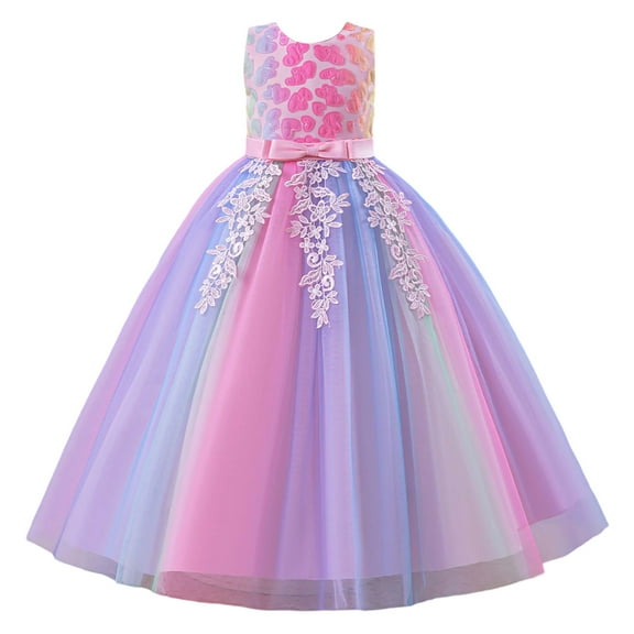 Landzoo One Girls' Princess Tutu Dress With Rainbow Flower Girl Birthday Tutu Dress For Stage Performance & Christening Casual Stylish Cozy Girl's Dress 5-6 Years
