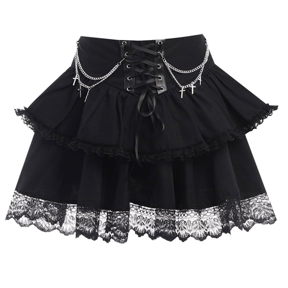 Landzoo One High Waist Gothic Lace Skirt With Strap Chain Detail Punk Girl Mini Skirt For Edgy Fashion Beautiful Casual Women's Skirt