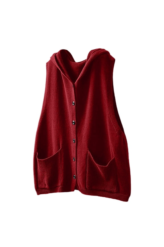 Hooded Knit Vest Sweater Casual Outerwear Cardigan With Pockets Sleeveless Open Front Fall Winter Fashion Stylish Basic Women's Outerwear Vests