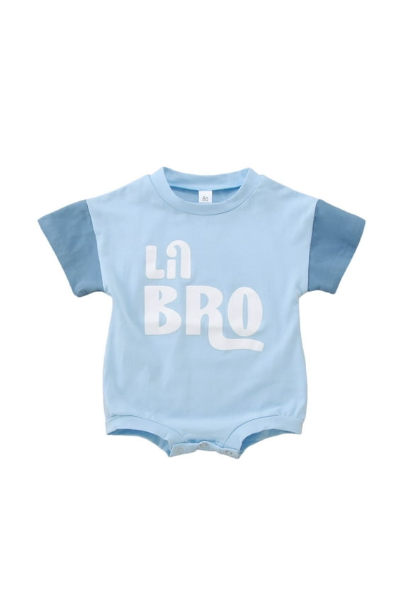 Infant Boys Girls Summer Casual Lil Bro Short Sleeve Letter Embroider Romper Newborn Bodysuits Breathable Cute Stylish Children Bodysuits 3-6 Months
