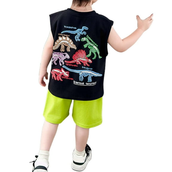 Landzoo One Kids & Boys Glow In The Dark Dinosaur Sleeveless Shorts Set (3y 10y) Cozy Stylish Boy’s Outfit Set 9-10 Years