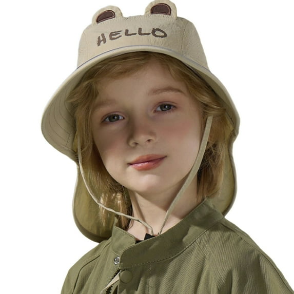 Landzoo One Kids Sun Hat With Neck UPF 50+ Wide Brim Outdoor Summer Cap Adjustable Tie For Boys Girls Age 3-10 Cozy Cute Practical One Size