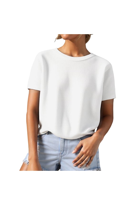 Knit Short Sleeve Crewneck T Shirt Top Casual Yarn Textured Tee Shirt For Everyday Comfortable Wear Stylish Cozy Women's Dailywear
