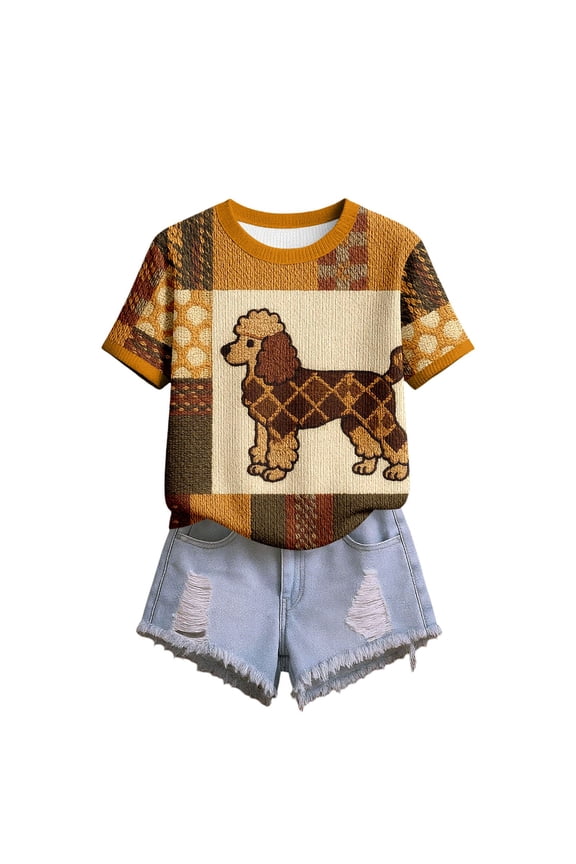 Knit Short Sleeve Crewneck T Shirt Top Casual Yarn Textured Tee Shirt For Everyday Comfortable Wear Stylish Cozy Women's Dailywear