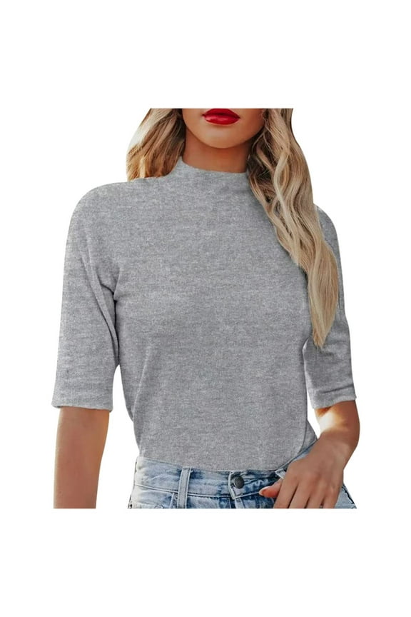 Ladies' Fashionable Casual Collar Top Off Shoulder Short Knitted Tight Elastic Formal Casual Top Short Sleeved T Shirt Stylish Cozy Women's T-Shirts