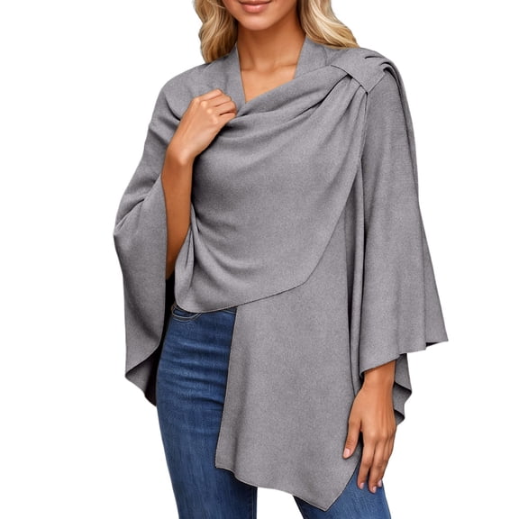 Landzoo One Large Front Poncho Sweater Wrap Topper Knitted Elegant Shawls Cape For Fall Winter Soft Stylish Basic Wraps