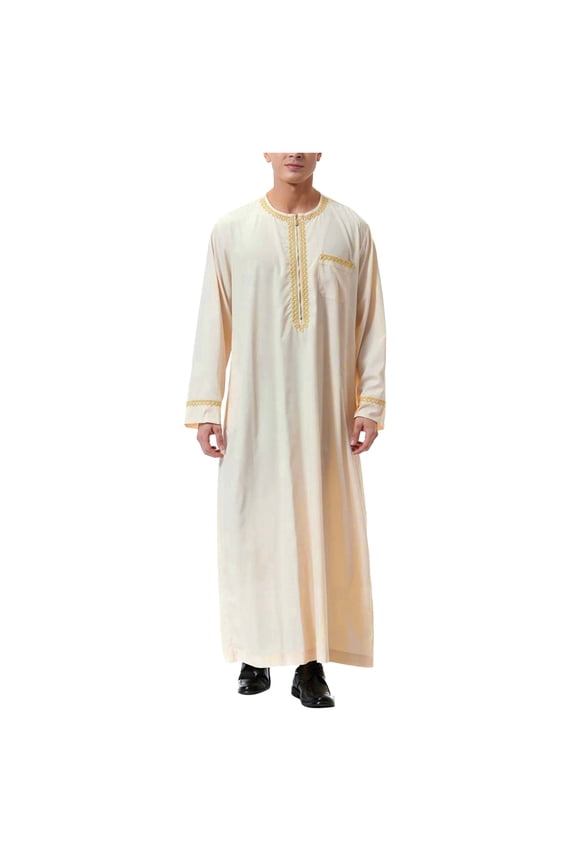 Mens Dress Robe Arab Middle Robe Long Sleeve Embroidered Pocket Long Shirt Robe Coat Shirt Mens Prayer Clothing Handsome Cozy Men's Shirts