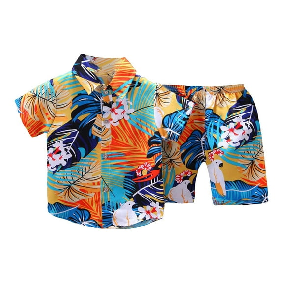 Landzoo One New Toddler Boys Summer Outfit Printed Shirt & Shorts Set Southeast Asian Style Casual Coton Cute Casual Boy’s Homewaer 3-4 Years