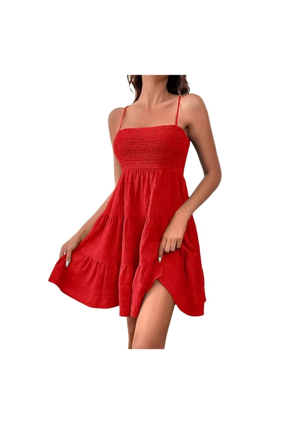 Short Dress Solid Color Ruffle Hem Short Dress Sleeveless Summer Mini Dress Elegant Beautiful Casual Women's Dress