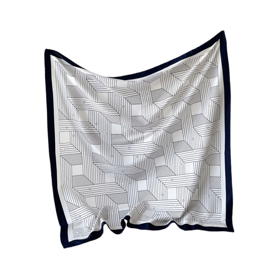 Landzoo One Silk Scarf Large Square Shawl Breathable Lightweight Wrap With Black White Line Print For Elegant Style Cozy Stylish Basic Silk Scarves