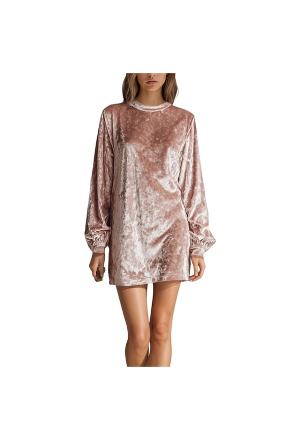 Solid Color Round Neck Casual Short Dress For Elegant Daily Wear Soft Stretchy Midi Dress With Side Pockets Elegant Beautiful Casual Women's Dress