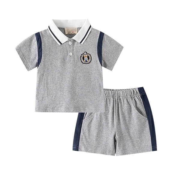 Landzoo One Toddler Boys Two Piece Shorts Set Printed Patch Short Sleeve Shirt And Shorts Summer Set (2-10Y Years) Cozy Stylish Boy’s Outfit Set 3-4 Years