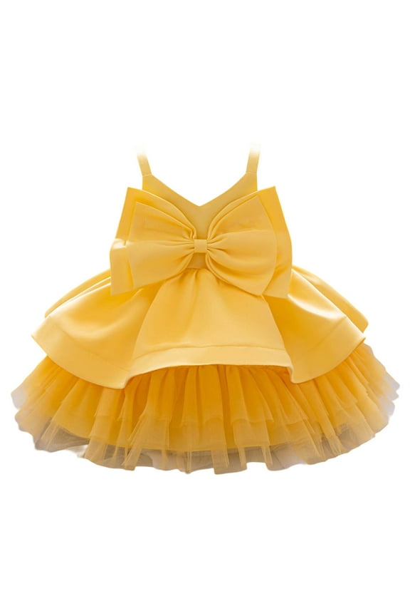 Toddler Girls' 1st Birthday Princess Dress With Bow & Tulle Skirt Strapless Flower Girl Party Gown For Baby 1 3 Years Beautiful Cute Casual Girl's Dress 18-24 Months