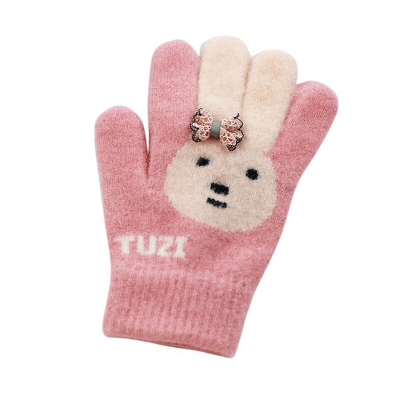 Landzoo One Toddler Girls Gloves Rabbit Cute Cartoon Outdoor Winter Velvet Thickened Warm Cold Five Finger Gloves Cozy Cute Practical One Size