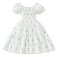 thumbnail image 1 of Landzoo One Toddler Girls' Smocked Floral Dress Short Sleeve Princess Dress With Ruffled Hem For 3 8 Years Beautiful Cute Casual Girl's Dress 4-5 Years, 1 of 7
