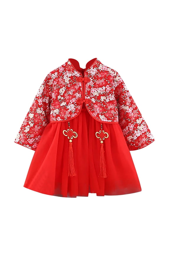 Toddler Kids Baby Girls Children Fairy Dresses For Chinese New Year Princess Dresses Embroidery Tang Suit Performance Beautiful Cute Casual Girl's Dress 3-6 Months
