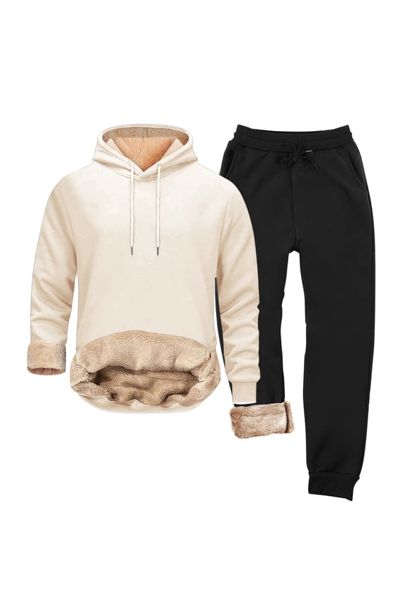 Unisex Casual Sports Winter Jacket Solid Color With Zipper Hoodie Sweatpants And Fleece With Pockets Handsome Stylish Men's Suits