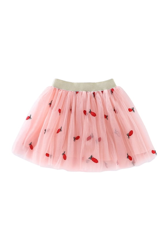 Valentine's Day Kids Embroidery Tulle Tutu Skirt With Heart Cherry Pineapple For Girls 1-10 Years Soft Beautiful Girl's Skirt 2-3 Years