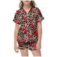 thumbnail image 1 of Landzoo One Valentine's Day Pajama For Girls Floral Print Satin Like Sleepwear Two Piece Outfit With Comfortable Design Stylish Cute Cozy Children's Outfits 6-7 Years, 1 of 4