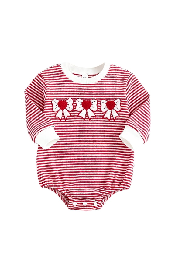 Valentines Day Baby Girl Long Sleeve Bodysuit Knit Romper With Bow Embroidery And For Infant And Toddler Outfits Cozy Stylish Baby Clothes 12-18 Months