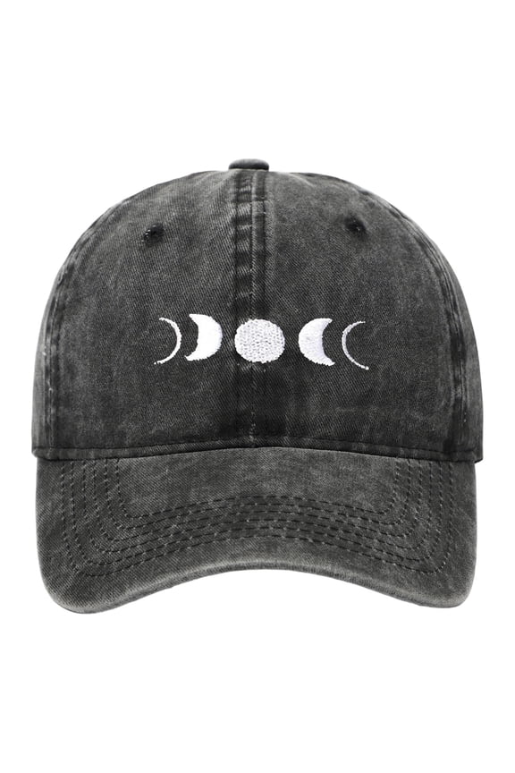 Washed Baseball Cap With Moon Embroidery Classic Unstructured Low Profile Dad Hat For Daily Use Soft Stylish Basic Visors