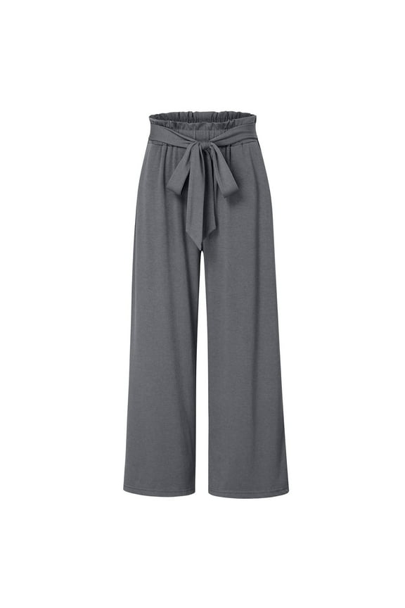 Wide Leg Pants For Women High Waisted Tied Belt Palazzo Pants Baggy Flowy Summer Casual Beach Pants With Pockets Stylish Beautiful Women's Casual Pants