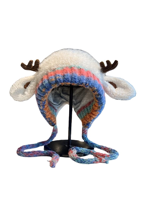 Winter Hat With Deer Soft Knit Ear For Cold Weather Windproof Thermal Outdoor Soft Stylish Basic Bomber Hats