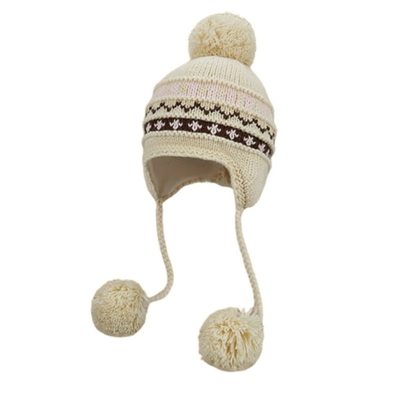 Landzoo One Winter Knitted Hat With Ear And Tie Closure For Cold Weather Thermal Ear Cap Soft Stylish Basic Bomber Hats