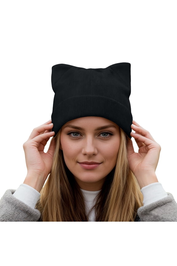 Winter Knitted With Cat Ears Soft Blend Thermal Ear Hat For Outdoor Cold Weather Soft Stylish Basic Bomber Hats