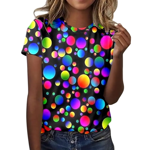Landzoo One Women Casual Fashion Round Neck Short Sleeve Color Printed T Shirt Top Stylish Cozy Women's T-Shirts