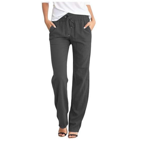 Landzoo One Women High Waisted Solid Straight Pants Waist And Long Women Casual Elastic Drawstring Pants With Pockets Soft Stylish Women's Casual Pants