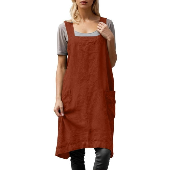 Landzoo One Women Linen Pinafore Square Apron Garden Work Pinafore Dress Classic Beautiful Casual Women's Dress