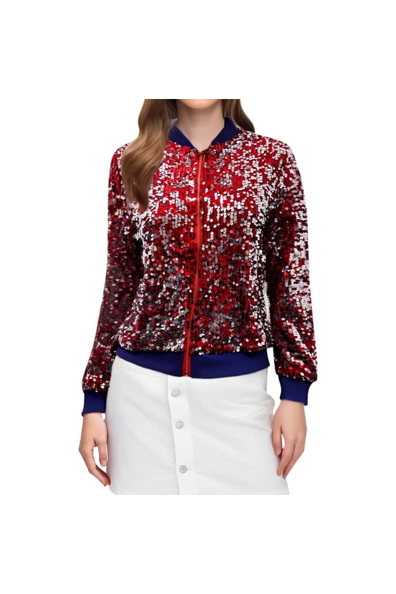 Women's Carnival Bead Sequin Zipper Long Sleeve Baseball Jacket Casual Jacket Coat Stylish Cozy Women's Casual Jackets