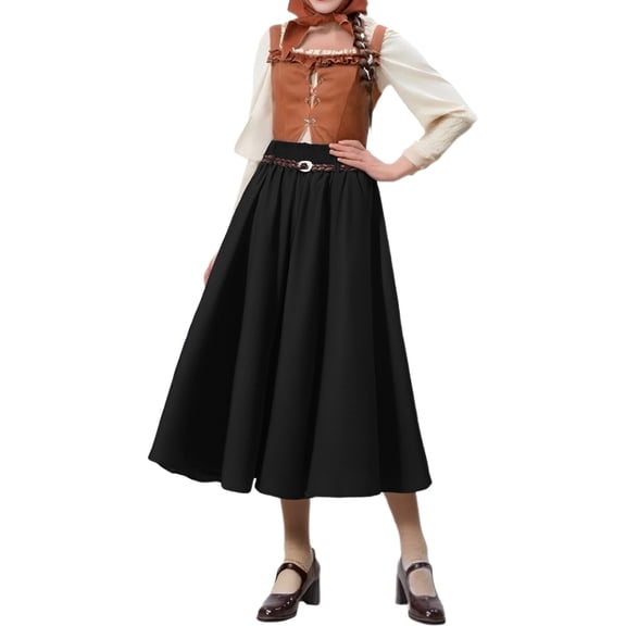 Landzoo One Women's Casual Beer Festival Solid Color Midi Skirt With Belt For Party And Daily Wear Beautiful Cozy Women's Dress