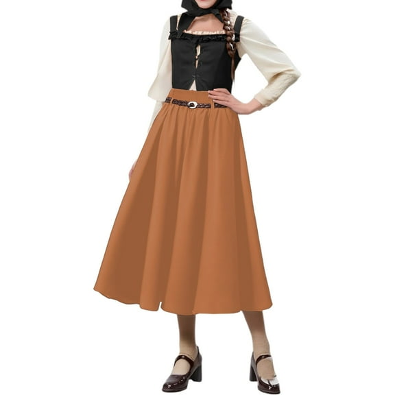 Landzoo One Women's Casual Beer Festival Solid Color Midi Skirt With Belt For Party And Daily Wear Beautiful Cozy Women's Dress