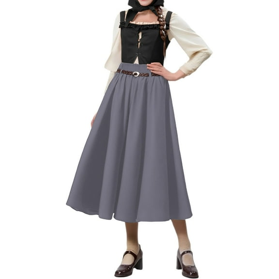 Landzoo One Women's Casual Beer Festival Solid Color Midi Skirt With Belt For Party And Daily Wear Beautiful Stylish Women's Skirt