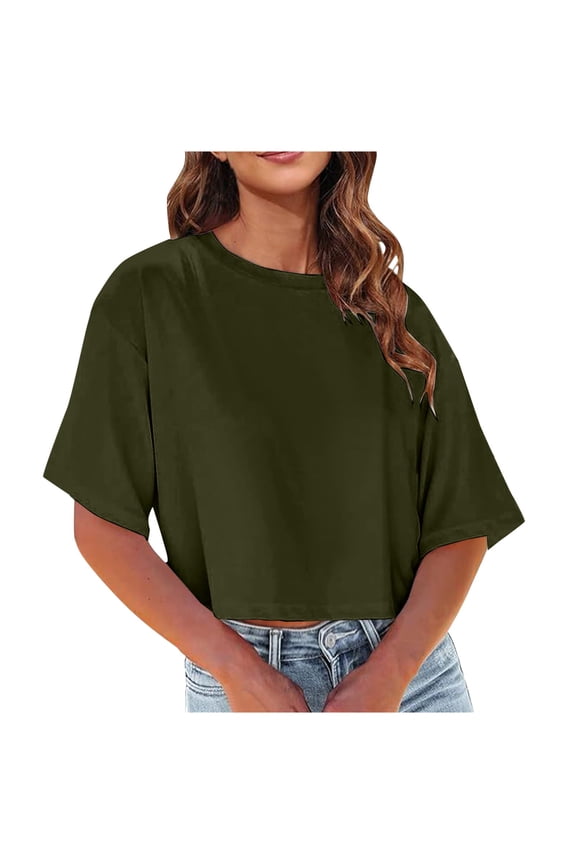 Women's Crew Neck Cropped T Shirts Short Sleeve Loose Shoulder Crop Tee Tops Stylish Cozy Women's T-Shirts