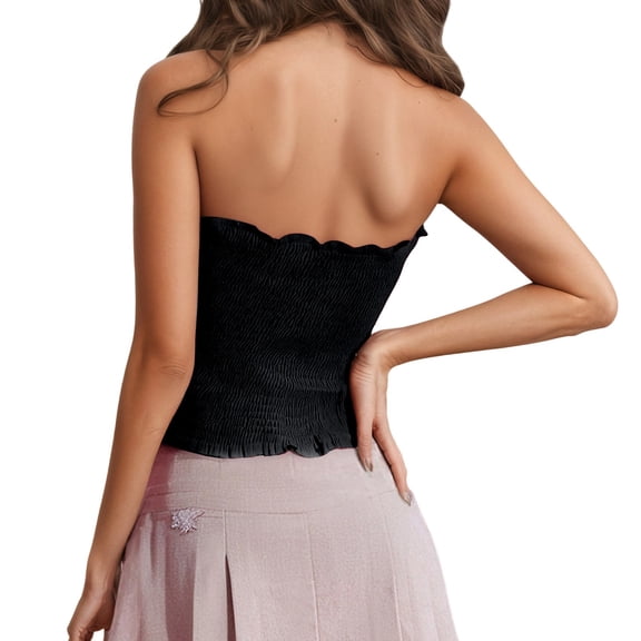 Landzoo One Women's Cute Ruffled Removable Straps Camisole Top Cozy Stylish Basic Tube Tops