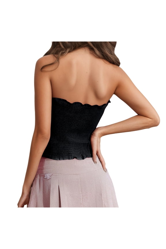 Women's Cute Ruffled Removable Straps Camisole Top Cozy Stylish Basic Tube Tops