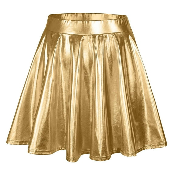 Landzoo One Women's Fashion High Waist Pleated Solid Color Short Skirt Loose Skirt Metallic Skater Skirt Sparkly Shiny Flared Pleated A Line Mini Skort Beautiful Casual Women's Skirt